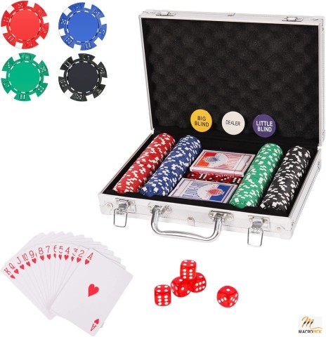 Poker Chip Set for Beginners - 200PCS Casino Poker Chips with Aluminum Case - Suitable For All Ages