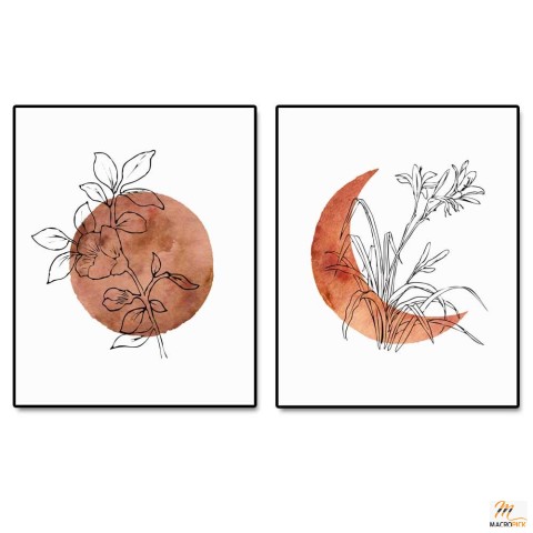 Terracotta Sun and Moon Print Art - Set of 2 Prints - 8x10 inch - No Frame