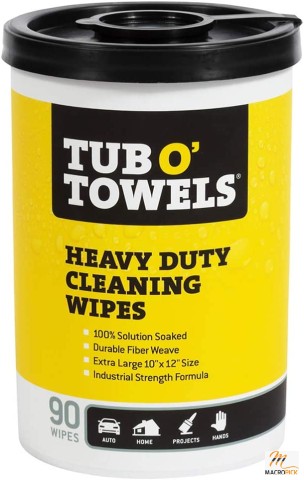 Tub O Towels - TW90 Heavy-Duty 10" x 12" Size Multi-Surface Cleaning Wipes - 90 Count Per Canister