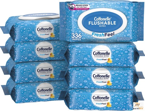 Cottonelle FreshFeel Flushable Wet Wipes - 8 Flip-Top Packs - 336 Total Wipes