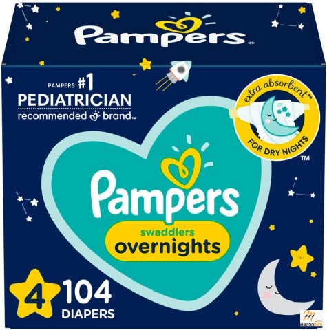 Pampers Swaddlers Overnights Disposable Baby Diapers - Diapers Size 4, 104 Count - Packaging May Vary