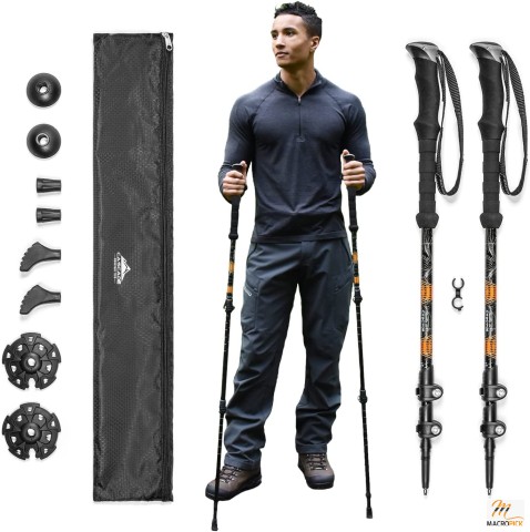 Aircraft-Grade Aluminum Trekking Poles with Extended Down Grip Plus Tip Kit