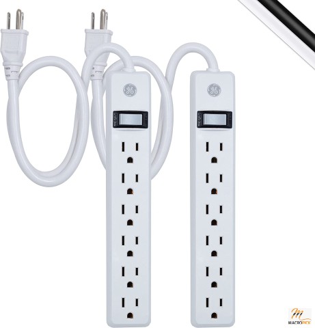 6-Outlet Power Strip -  2ft.  Power Cord Comprised Of Heavy-Duty Cable - 2 Pack