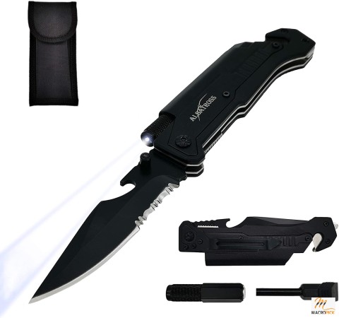 Tactical Pocket Knife - 6-in-1 Survival Tactical Military Folding Pocket Knives with LED Light