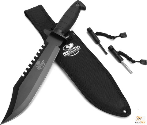 Survival Hunting Knife with Sheath - 15-inch Fixed Blade Tactical Bowie Knife with Sharpener & Fire Starter