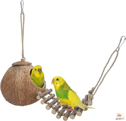 Natural Coconut Hideaway with Ladder - Bird and Small Animal Toy