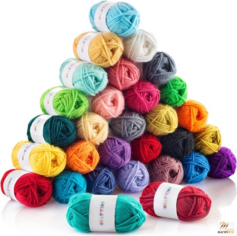 30 x 20g Acrylic Yarn Skeins - 1300 Yards of Soft Yarn for Crocheting and Knitting Craft Projects