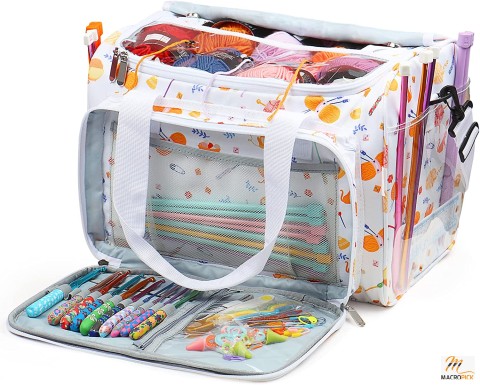 Portable Yarn Storage Bag - Travel Crochet Bag with Removable Inner Divider for Crochet Yarn & Knitting Crochet Supplies