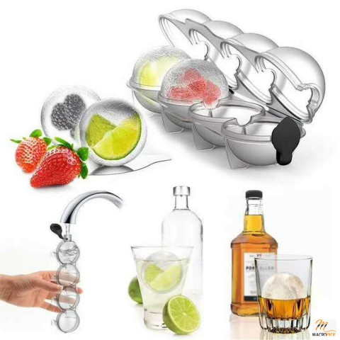 4 Large Ice Balls Maker Cube Tray