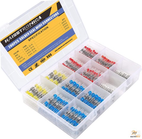 Haisstronica's 200-piece Solder Seal Wire Connectors (20 yellow, 50 white, 65 red, and 65 blue connectors)