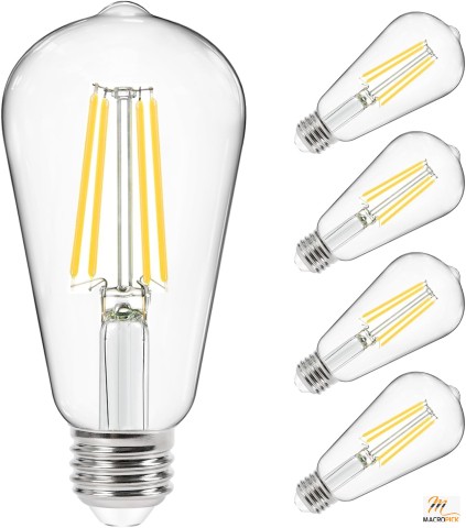 Pack of 4 Dimmable Vintage LED Edison Bulbs, 60W Equivalent, Daylight White 4000K, ST58 Antique Filament Bulbs, E26 Base