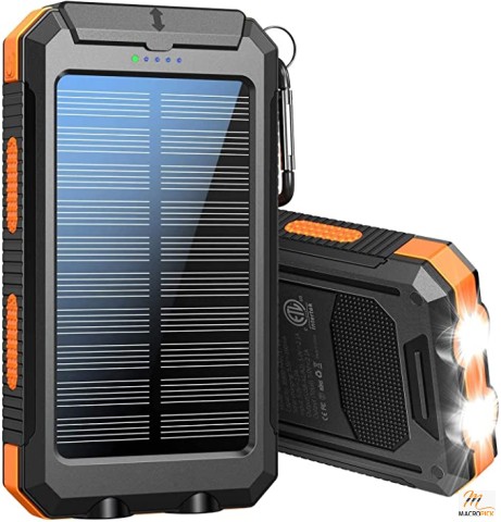 36800mAh LED Flashlight Solar Power Bank,  Portable Solar Charger 18W 3.0 Dual 2 USB