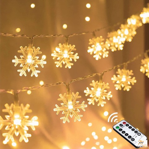 LED String Lights Christmas Snowflake Colorful 20 FT 40 LED Light 8 Modes Timer Waterproof String Lights