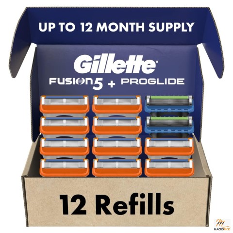 Gillette Men's Razor Blade Refills, 12 Count, Fusion5 & ProGlide Cartridges, Lubrastrip for Comfortable Shave