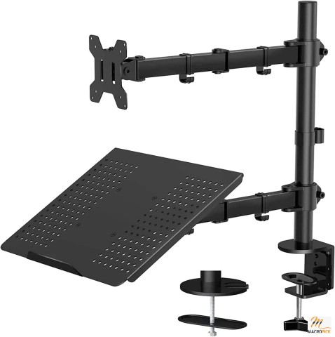 Universal Monitor Laptop Mount with Notebook Tray-Easy Installation with Removable Vesa Plate