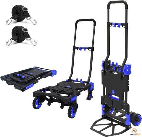 Folding Hand Truck Heavy Duty with Adjustable Bungee Cords and Storage Bag