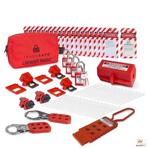 TRADESAFE red thermoplastic body, stainless steel shackle keyed for Safe Electrical Lockouts (2 Keys Per Lock)