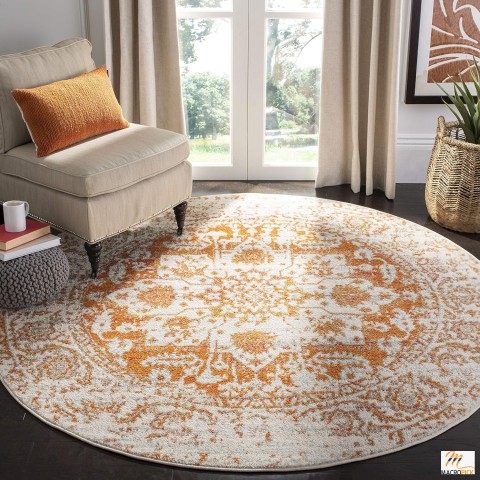 4'Round Madison Collection Area Rug By SAFAVIEH | Non Shedding & Simple Care | Orange & Ivory