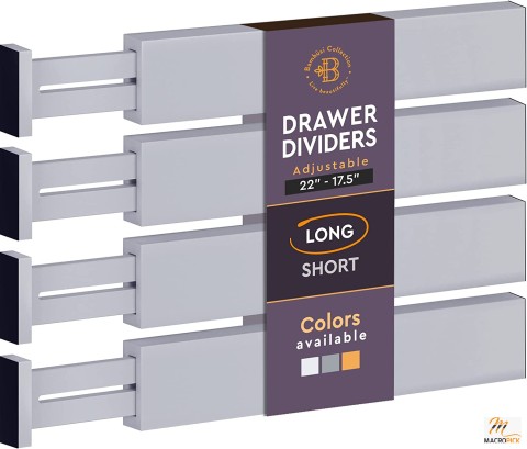 Drawer Divider Organizers - Adjustable Bamboo Drawer Organizer Expandable Drawer Separators for Kitchen, Clothes, Dresser, Bedroom, Bathroom, Desk, 4-Pack
