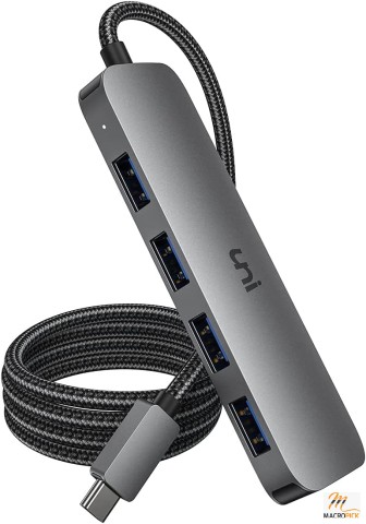 Multiport Adapter USB C to USB Hub By Uni | Aluminum 4-Port USB-C Hub for Laptops | Gray, USB 3.0