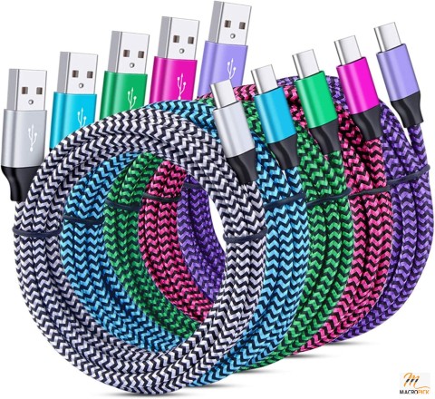 5 Pack 6Ft Fast Charging USB Type C Cable | Suitable For Android | Multiple Colours USB Type C Cable