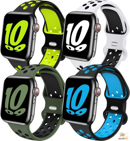 4 Pack EXCHAR Sport Bands Suitable for Apple Watch Bands 38mm, 40mm, 41mm, 42mm, 44mm, 45mm, and 49mm