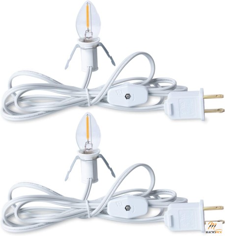 Accessory Cord with Bulb with White Cord with On/Off Switch Plugs for Holiday Decorations and Craft Projects
