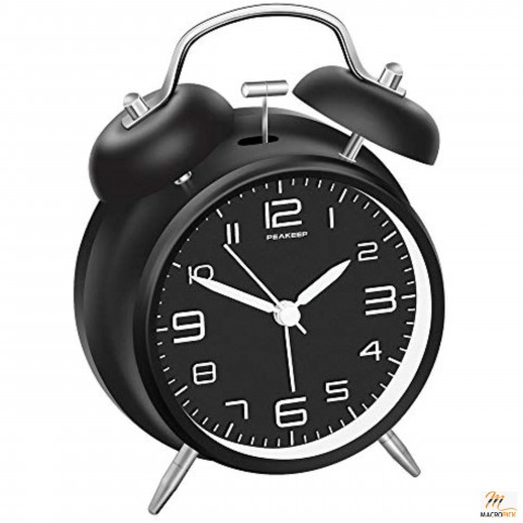 4 inches Twin Bell Alarm Clock with Stereoscopic Dial - Loud Alarm Clock For Heavy Sleepers