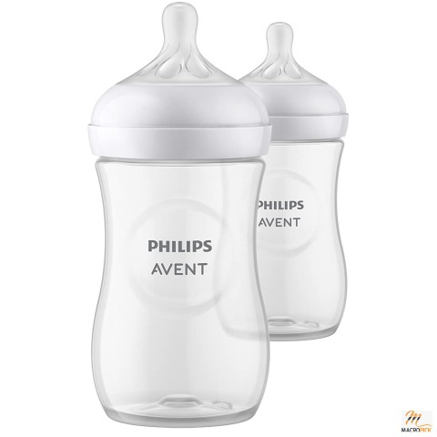 Natural Baby Bottle with Natural Response Nipple By Philips AVENT | 2 Pack, Clear