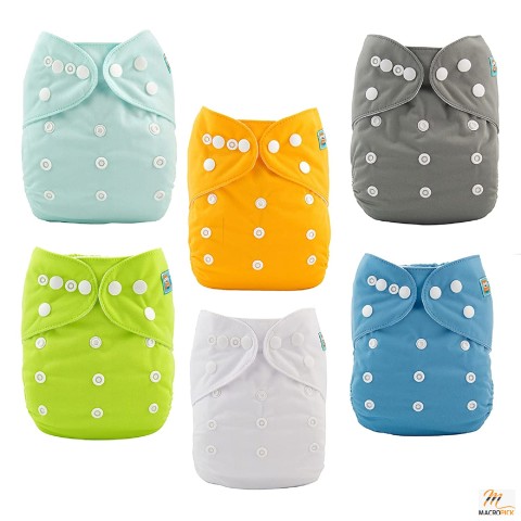 Baby Cloth /  Diapers One Size Adjustable Washable Reusable for Baby Girls and Boys / 6 Pack with 12 Inserts