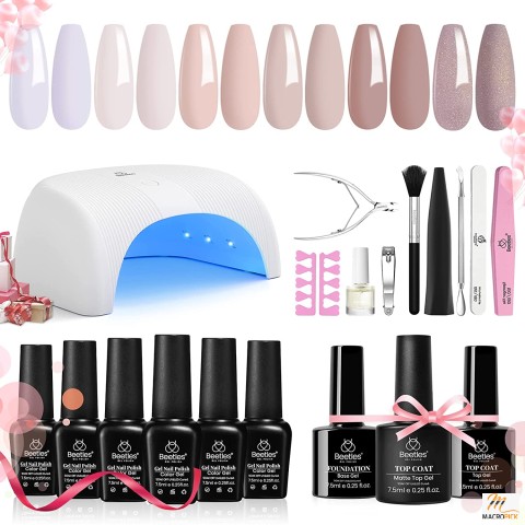 Beetles 6 Colors Gel Nail Polish Starter Kit with U V Light 48W LED Nail Lamp