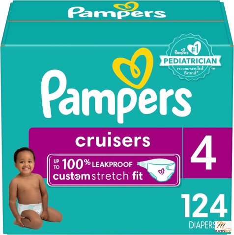 Pampers Cruisers Diapers | 100% leakproof Custom Stretch Fit | Size 4, 124Pcs