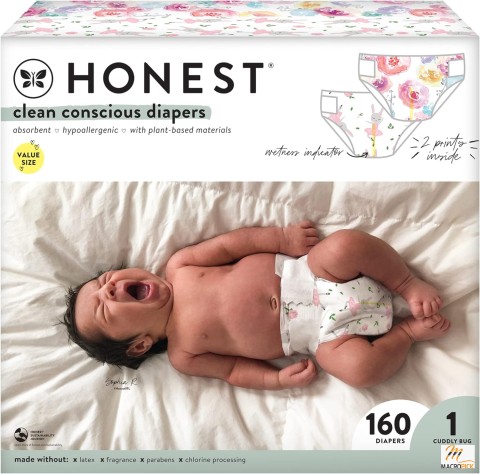 Clean Conscious Diapers By The Honest Company | Rose Blossom + Tutu Cute | Size 1 (8-14 lbs), 160 Count