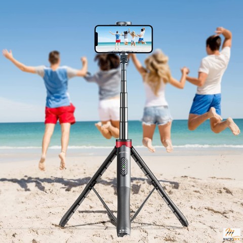 Selfie Stick Tripod, All in One Extendable Phone Tripod Stand with Bluetooth Remote & Stable Bracket