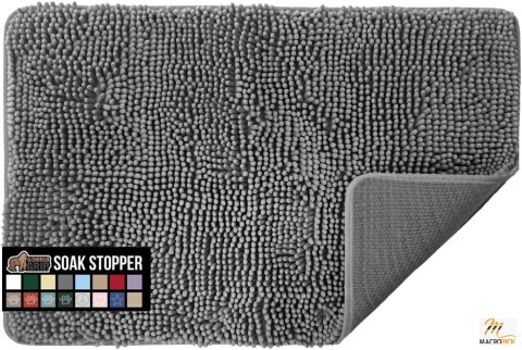Absorbent Chenille Doormat: Gorilla Grip Muddy Paws, Washable Dog Bed Mat, Grey