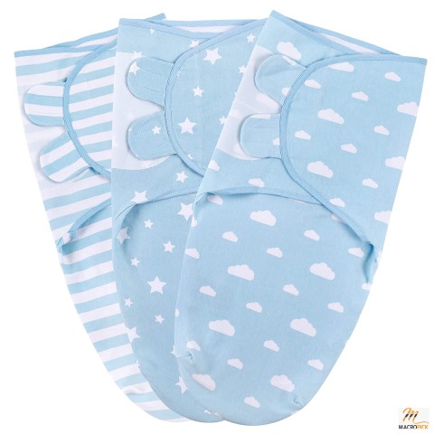 Pack of 03 Adjustable Baby (3-6 Months) Swaddle Blanket Set Soft Cotton | Large Size Available in Multiple Colors