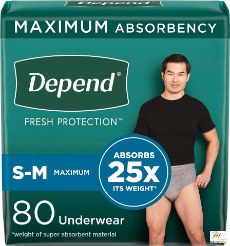 Adult Underwear for Men By Depend Fresh Protection, Multiple Sizes Available, Grey