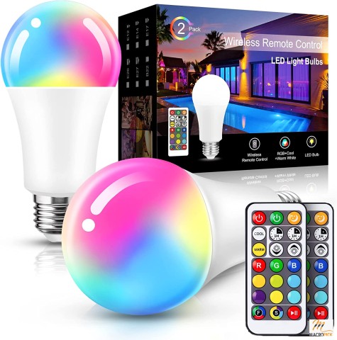 Multi-color Changing A19 | 60W LED Light Bulb, with Remote Control Bulb 2 Count (Pack of 1)