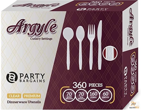 Disposable Cutlery set, Design | Multiple, Color | Multiple, 360 Pieces Combo Pack Set. For Weddings, Buffets etc