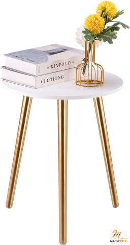 Round Side Table By Apicizon, Durable & Sturdy Side Table, Easy Assembled Versatile End Table, Gold