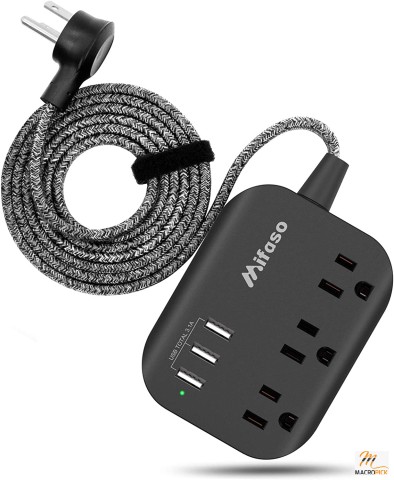 Mountable Multi Outlets Power Strip with USB Ports 5 FT Extension Cord Flat Plug