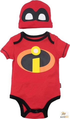Disney Baby Bodysuit  with Hat for Newborn baby, Pooh, Incredibles, Monsters & Mickey