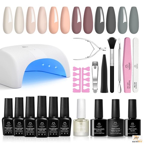 ALL-IN-ONE Gel Polish Kit with U V Light Base Gel Top Coat in Multiple Colors Easy Application