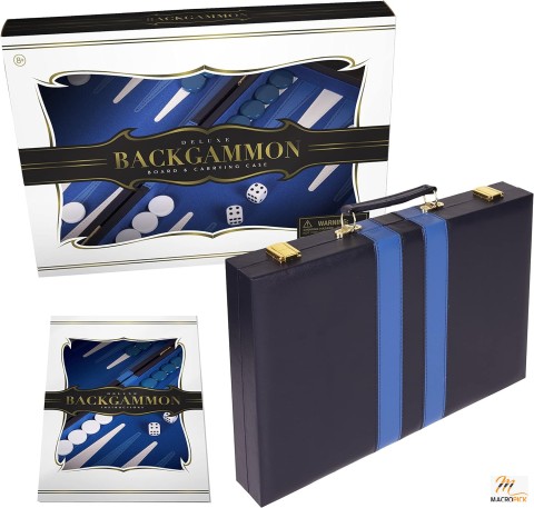 Deluxe Backgammon Board & Carrying Case, Classic 11 Inch Small Backgammon Set for Adults