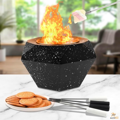 Portable Concrete Tabletop Fire Pit Bowl with Roasting Sticks, Ideal Gift for Family & Friends