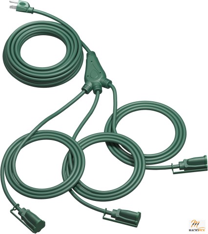 16/3C SJTW Outdoor Extension Cord 1 to 3 Splitter, 3-Prong Outlets Plugs, Max 28ft End to End (40ft Total)