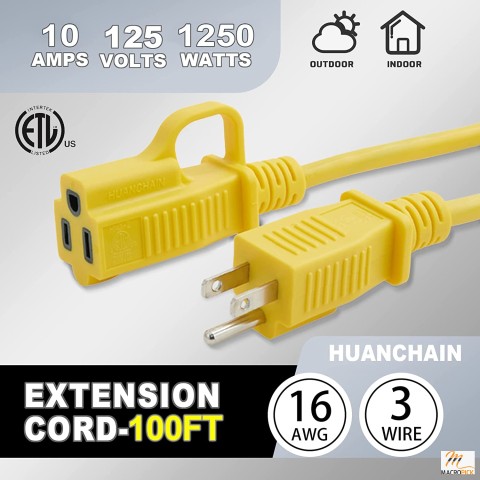 Waterproof Extension Cord 100 ft Heavy Duty Electric Cord High Flexible & Easy to Use