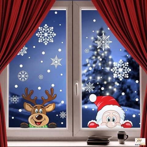 "300 PCS Christmas Snowflake Window Cling Stickers: Xmas Decorations for Glass, Holiday Santa Claus & Reindeer Decals - 8 Sheets"