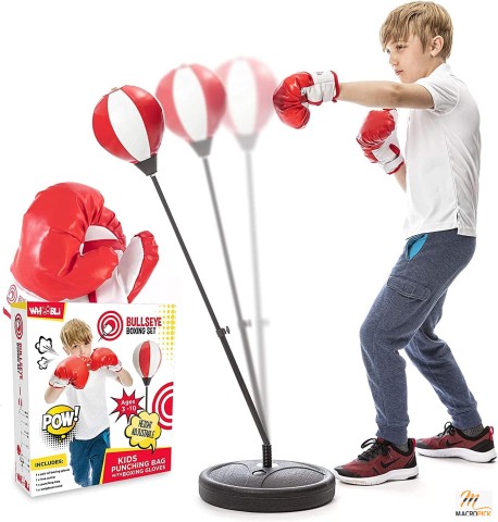 Adjustable Punching Bag Set for Kids: Includes Boxing Gloves, Stand, Ideal for 3-10 Years Old, Boys & Girls (Red White)