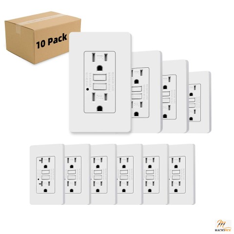 Screwless Wallplates,15A GFCI Outlet Tamper Resistant Receptacle with 125 Volt,10 Pack